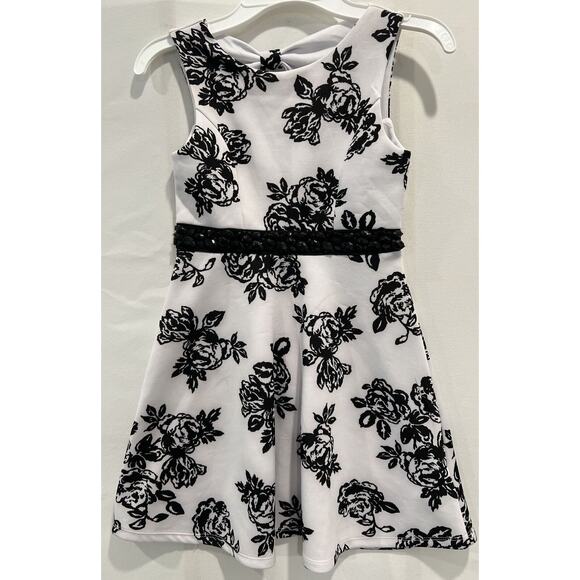 Justice Dress Girls Sz 7 Floral‎ Print Bead Trim Keyhole Back Sleeveless White - Picture 1 of 8